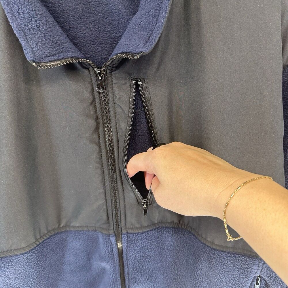 Young USA Mens Fleece Jacket Lightweight Black Blue Full Zip Zippered Pockets M - Picture 9 of 12